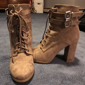 Tan/light brown lace-up booties